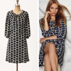 Anthropologie Moulinette Soeurs Dress Blue Eclipse Pattern Keyhole  Womens Sz 4